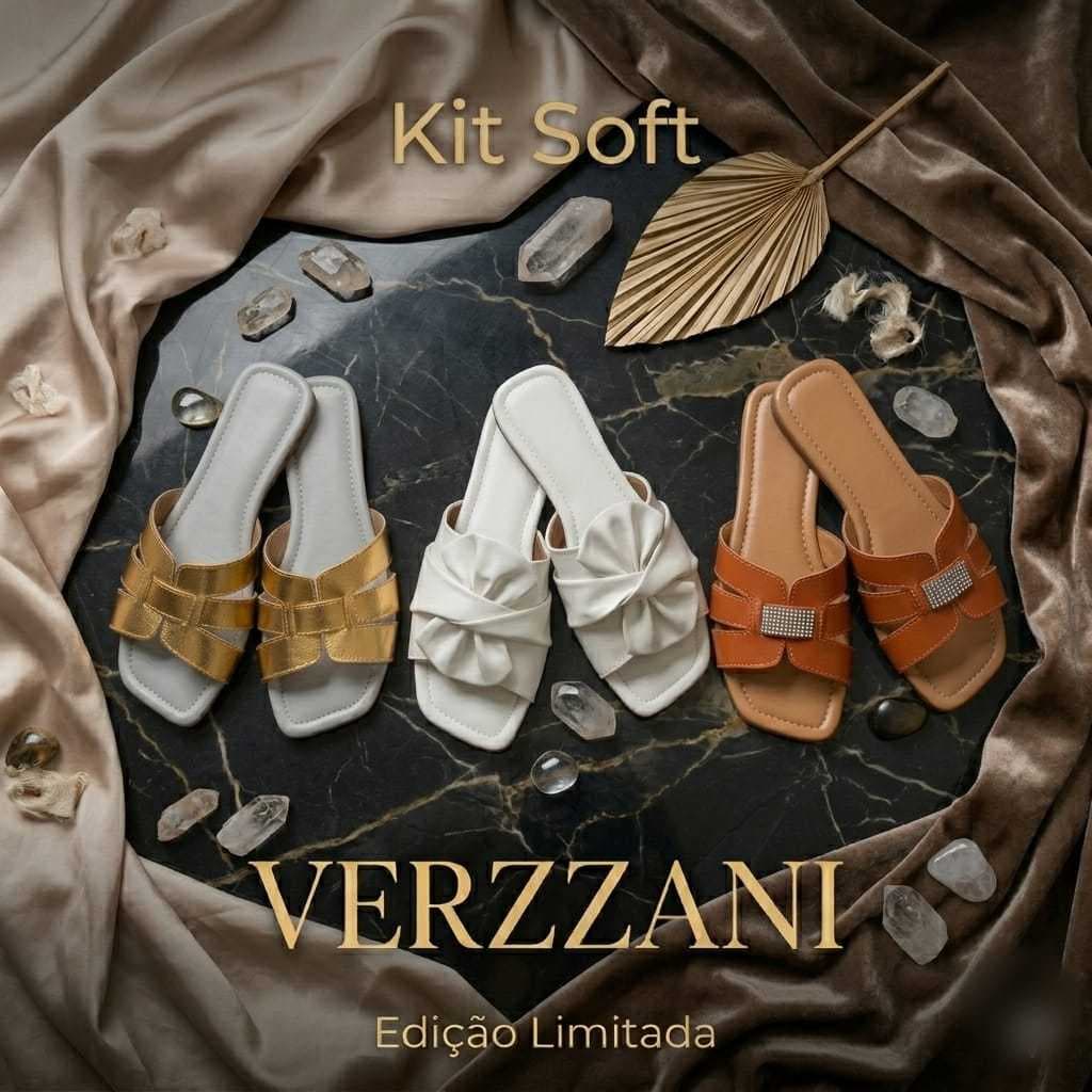 Sandália Feminina Rasteirinha Rasteira dia a dia confortável KIT SOFT brilho brilhante sapato