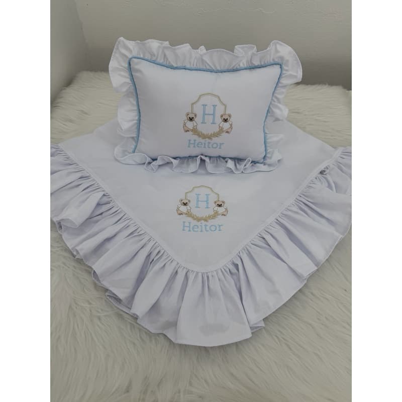 Manta Bebê 100x100 Personalizada Ursinhos com Nome | Bordada | Enxoval Luxo