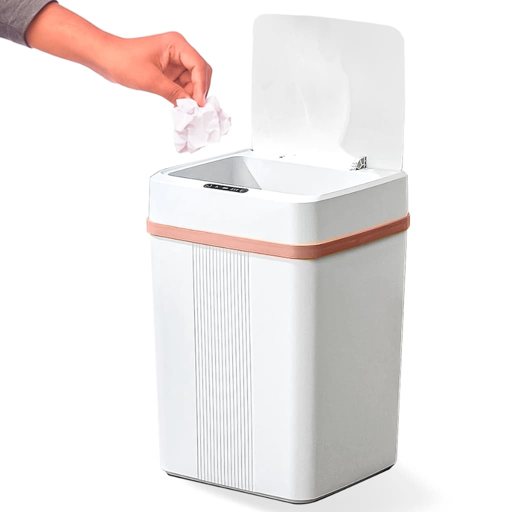 Lixeira Automática 18L com Sensor Estocasa – Cozinha e Banheiro Pilha Branco/Cinza