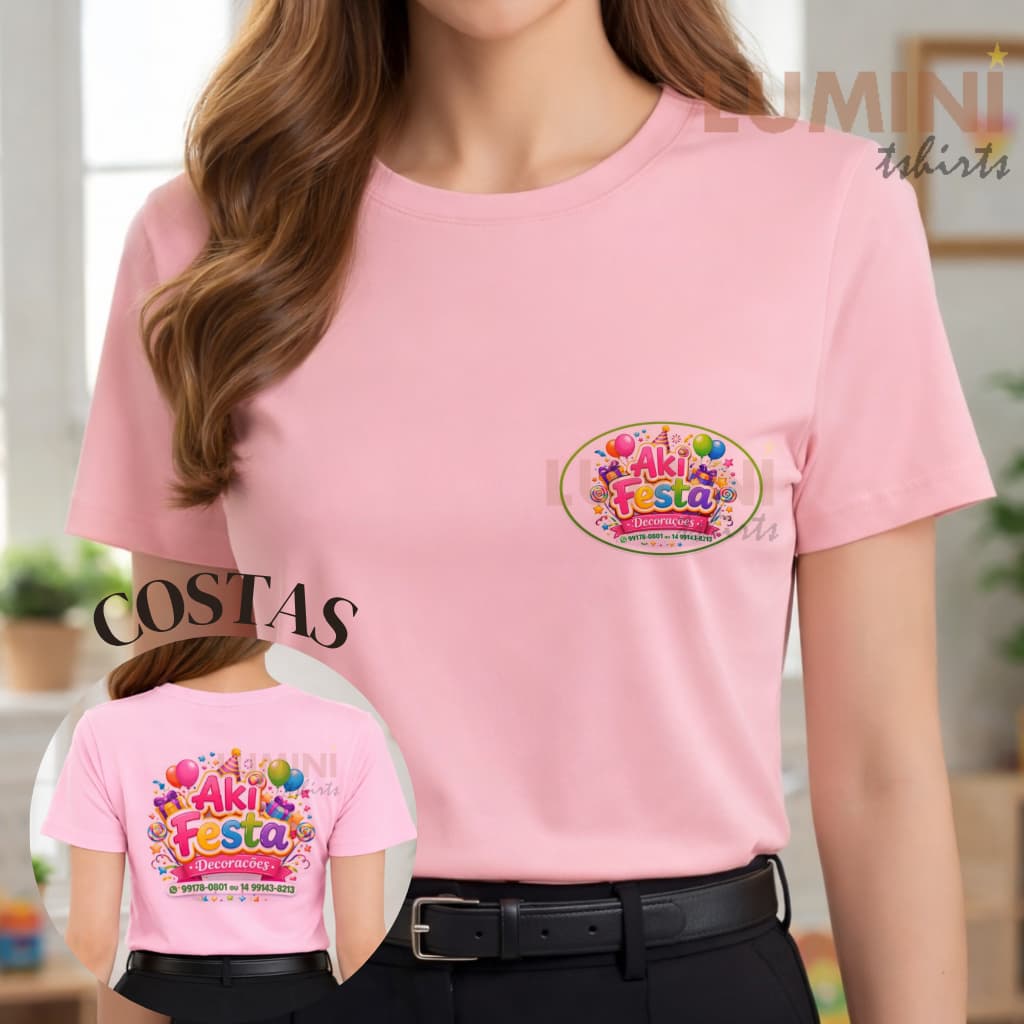 Blusa personalizada FRENTE e COSTAS empreendedora festa de aniversário vendedora Blusa personalizada com logo