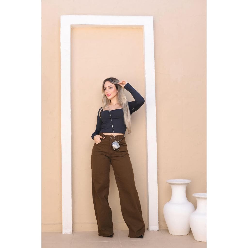 Wide leg jeans Marrom Cafe Lisa, qualidade Premium, cintura alta, veste bem.