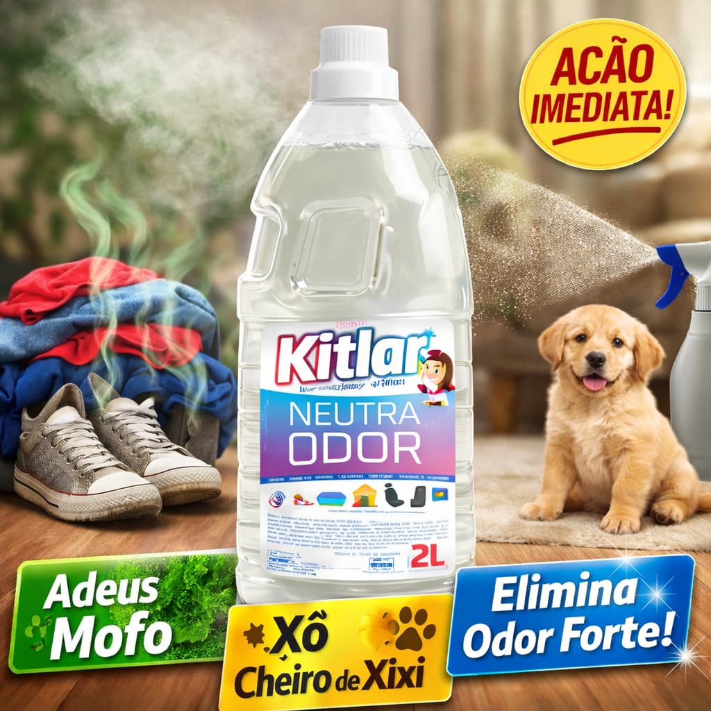 Eliminador de Odores 2L Tira Cheiro Forte Roupas Sofá Tapete Pet NeutraOdor KIT LAR