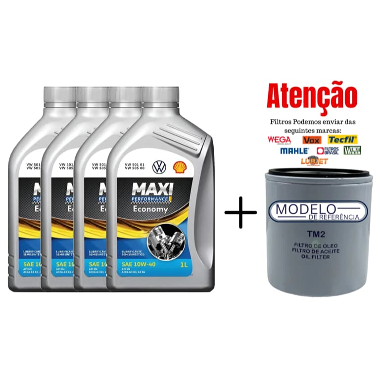 4-Oleos Lub de Motor 10w40 Api SP Semi-Sintetico Original Vw Maxi (Gol, Fox,Polo,Voyage,Golf) 2000/2014 + Filtro W7M3/4D