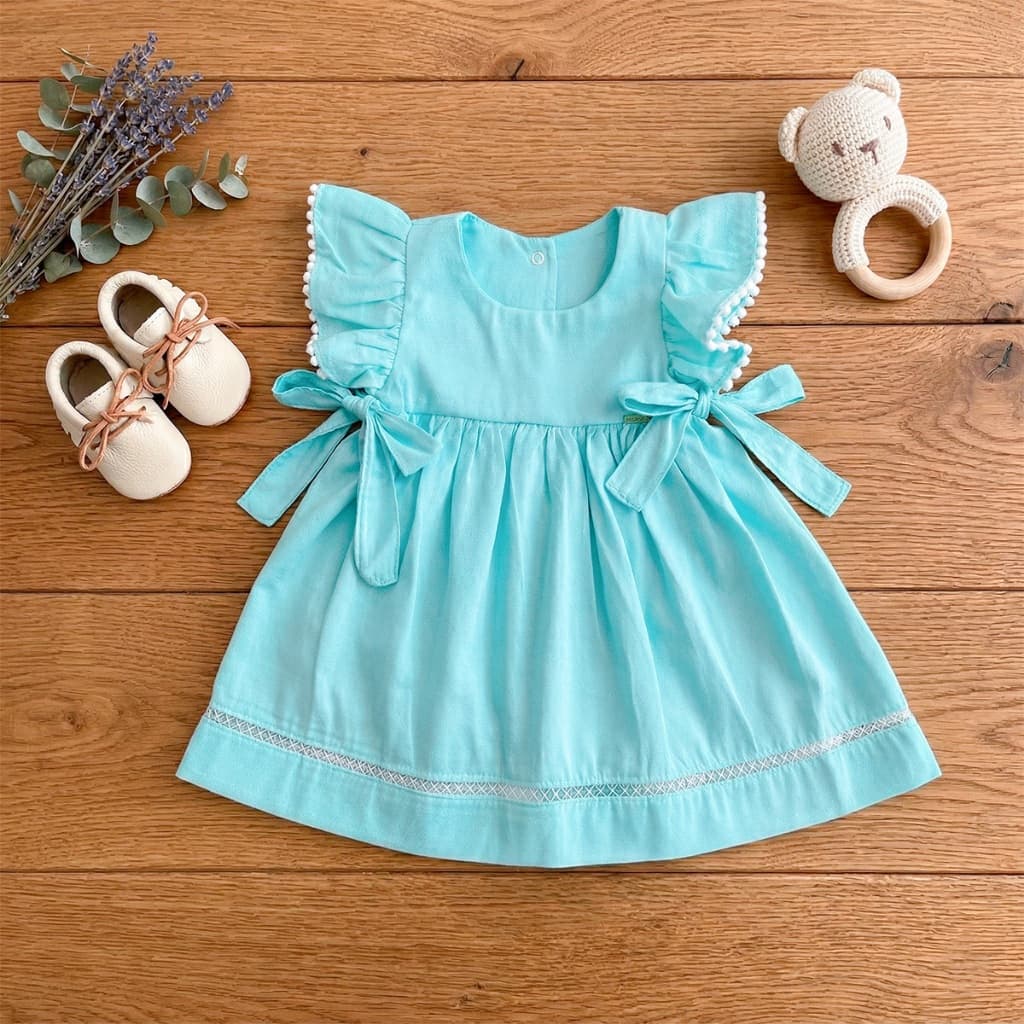 Vestido Verde Água Bebê Princesa Delicado Elegante Confortável Roupinha Festa Menina Luxo