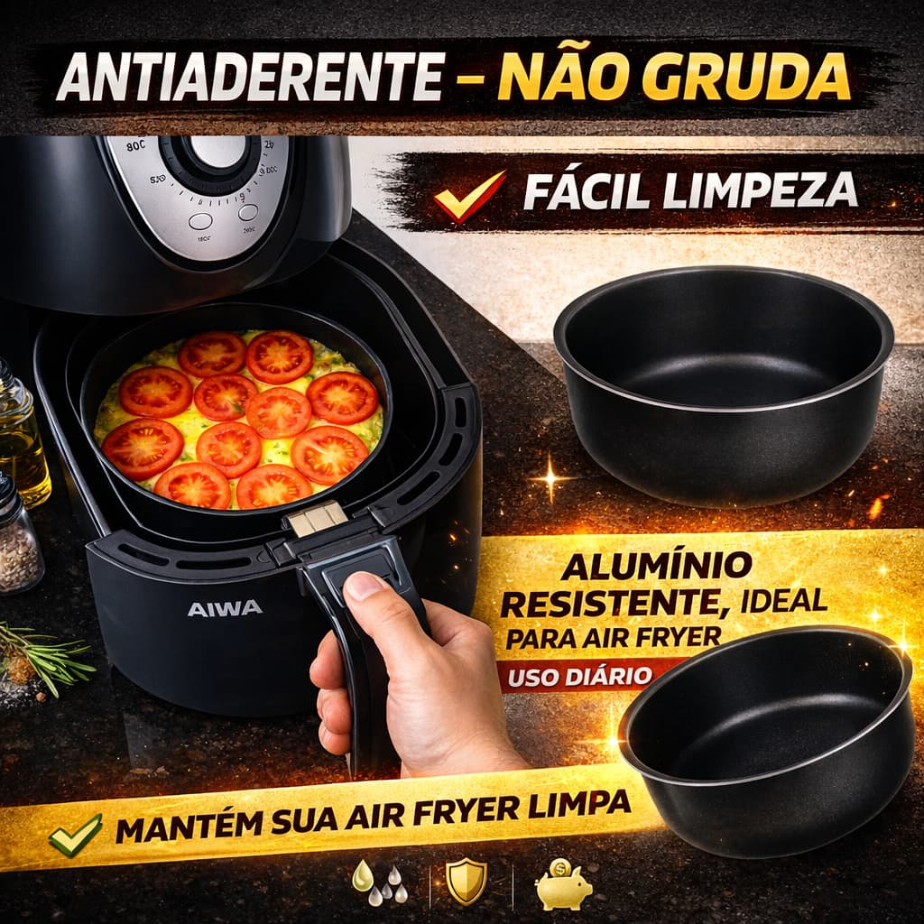 Assadeira para Air Fryer Antiaderente Forma Redonda Reutilizável Não Gruda Fácil Limpeza