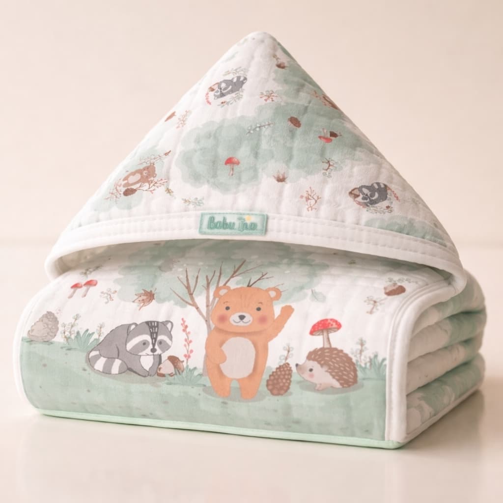 Toalha de Banho para Bebê Infantil Soft Fralda Dupla Camada 90cm x  80cm Macia Confortável com Touca