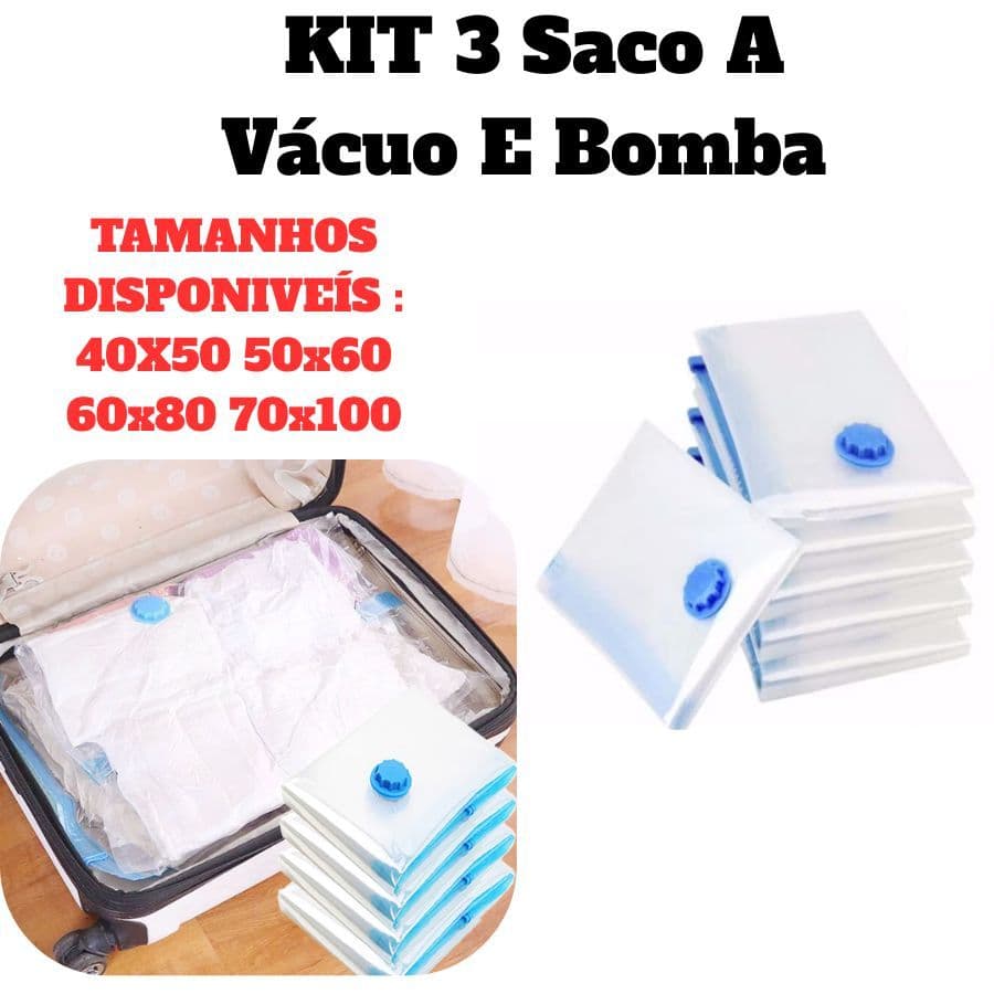 KIT 3 Saco A Vácuo E Bomba 110V De Ar Elétrica Ou USB 70x100 60x80 40X50 50x60 Para Armazenar E Guarda De Maneira
