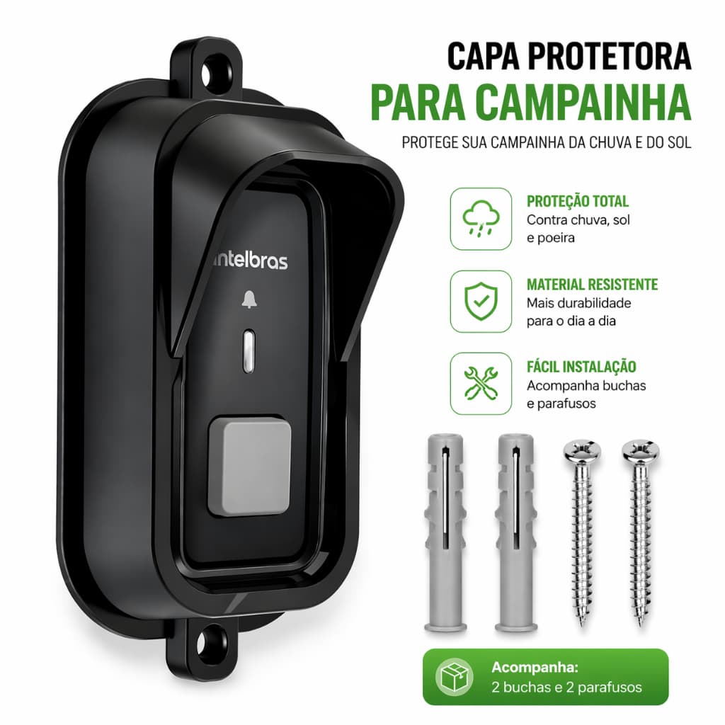 Capa Protetor para Campainha Intelbras Cib 101 - Preto: Proteção contra Furto e Chuva