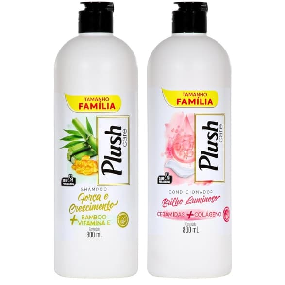 Kit Shampoo e Condicionador Plush Care 800ml | Cabelos Fortes e Radiantes