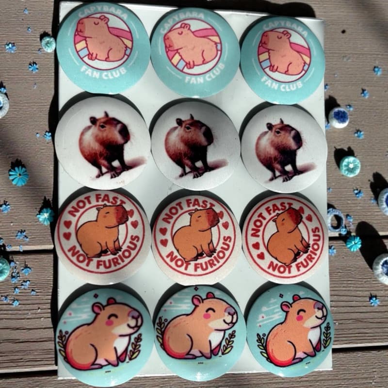 Kit com 12 ou 24 Ímas de Geladeira Tema CAPIVARA MODERNA ! - Decorativos Cozinha Chic e Fofinha