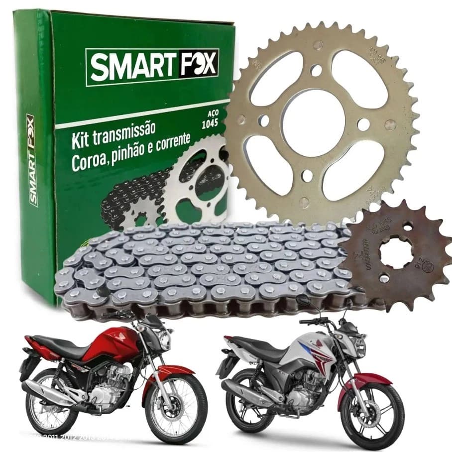 Kit Relação Transmissão S/RET Cg/Titan/Fan 150 04-16 Aço 1045 SMART FOX