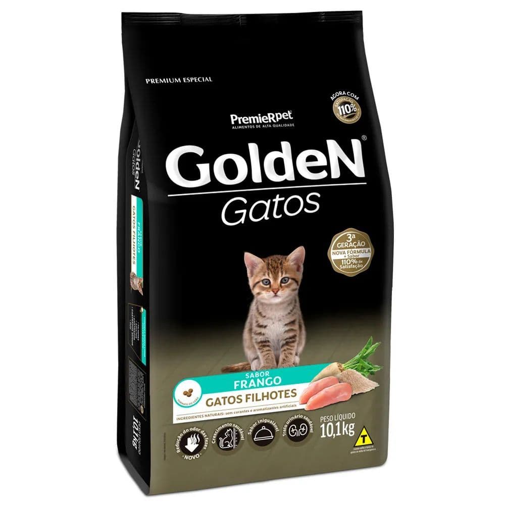 Golden Gatos Filhotes Frango 10,1kg Ração Completa para Crescimento Saudável