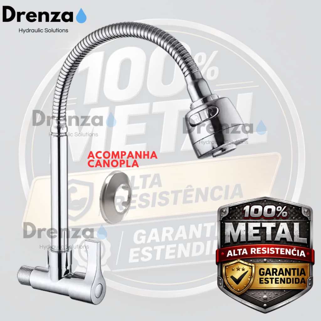 Torneira Inox Prata Com Chuveiro Flexível Cozinha Luxo Parede METAL