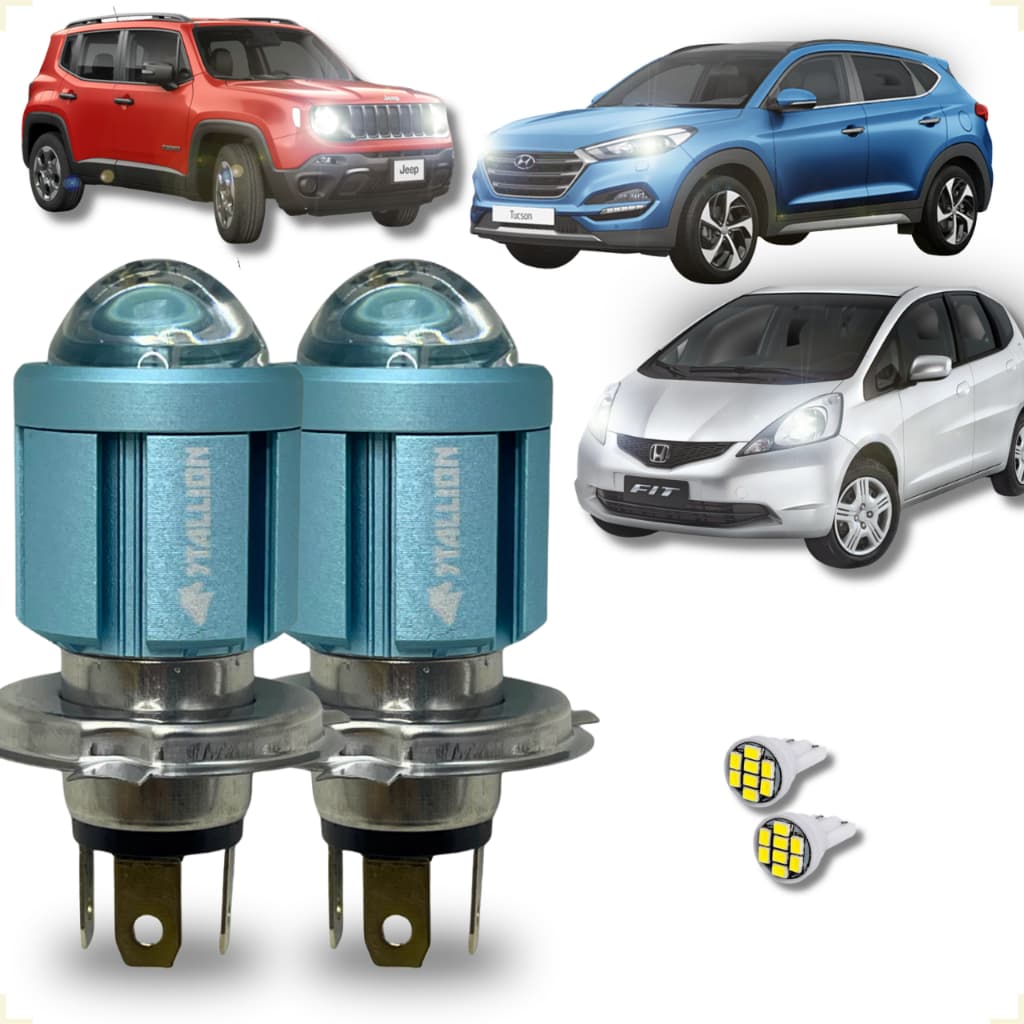 Par de Farol H4 de Led Stallion ST‑G301 6500K Super Branca Alto e Baixo Carro Renegade Tucson Fit
