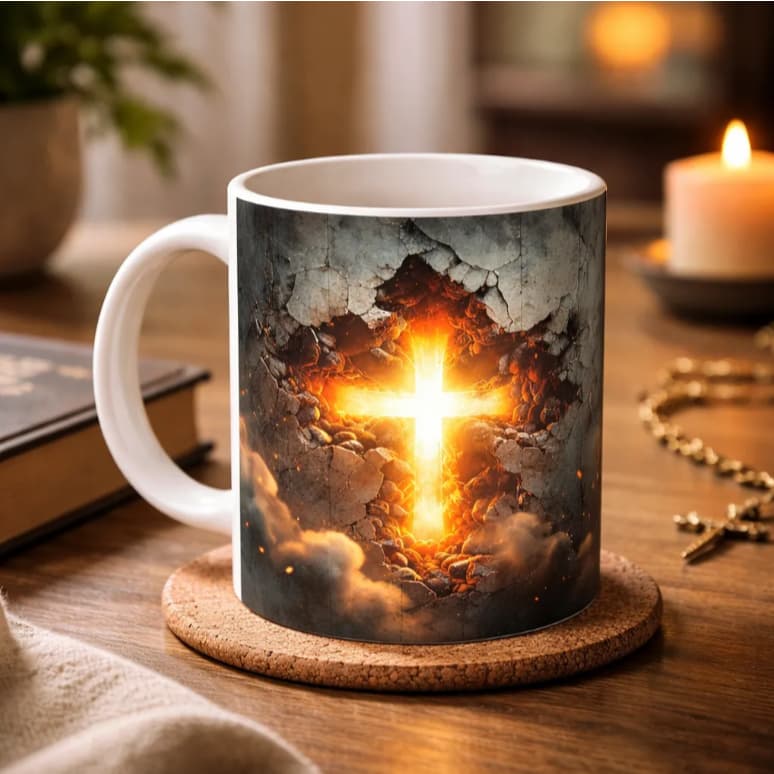 Caneca Religiosa Porcelana 3D Cristo Fé Amor Cristão