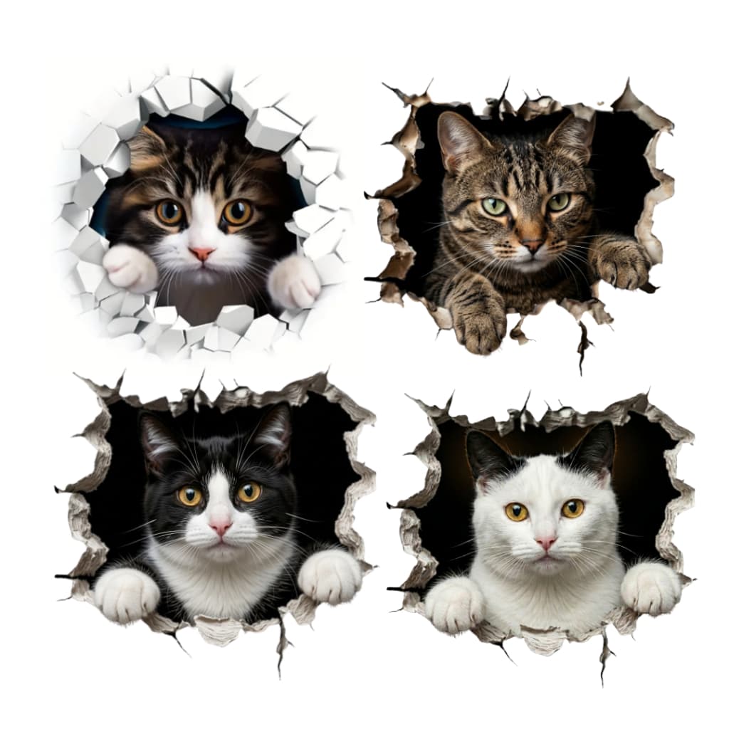 Adesivo Decorativo Gato 3D Vinil Parede Porta Geladeira Carro 4 Modelos 15cm 30cm