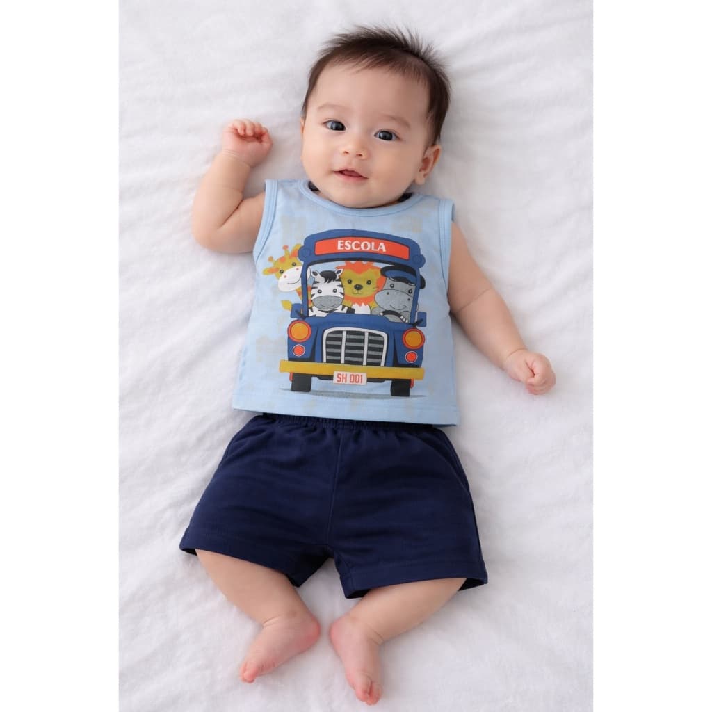 Conjunto Bebê Masculino Animais Regata E Bermuda Moletinho