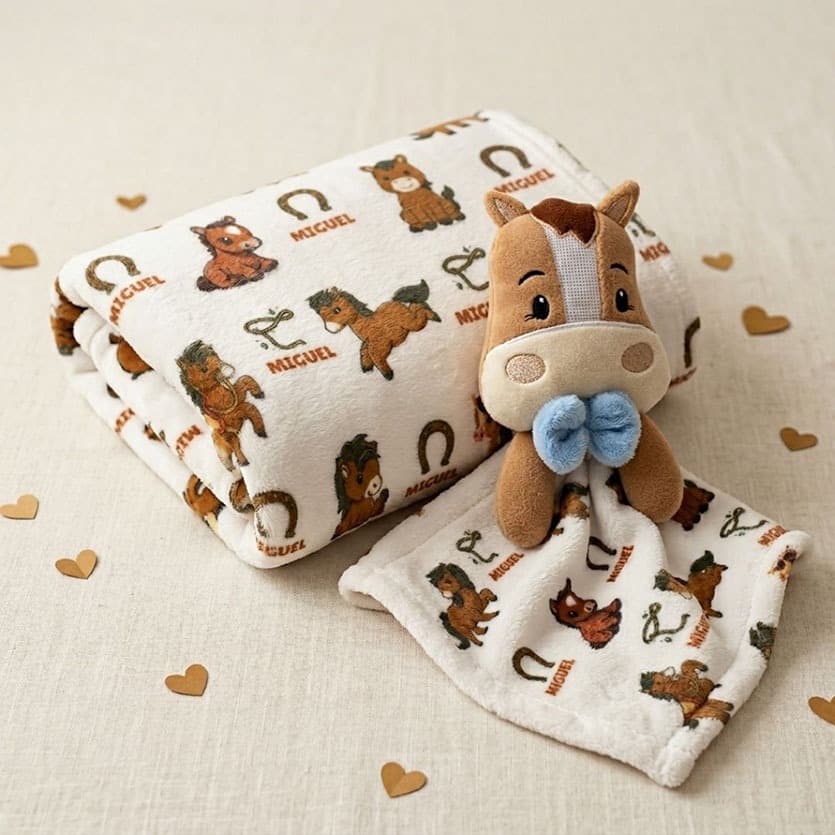 MANTA + NANINHA PARA BEBE PERSONALIZADA - CAVALO