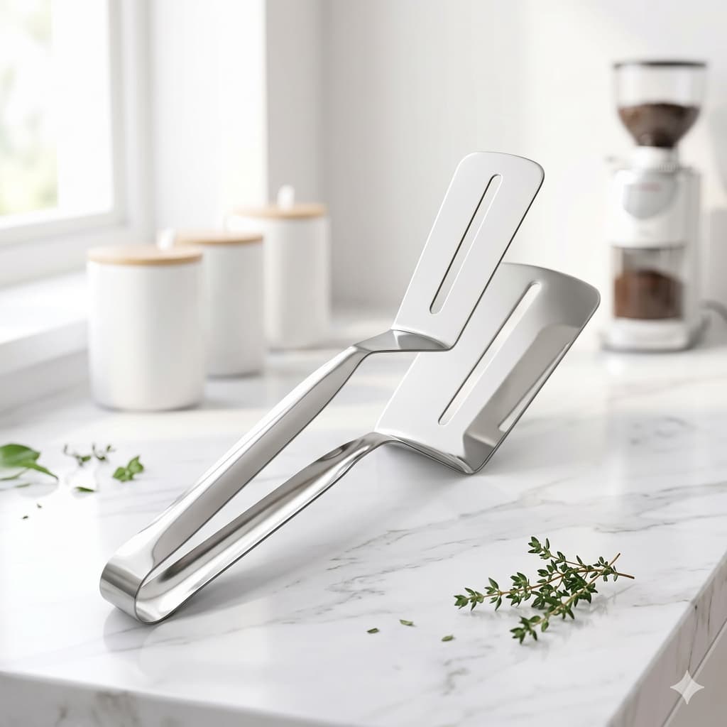 Espatula dupla  inox pegador multiuso pinça escumadeira  2 em 1 Churrasco Pizza Hambúrguer Peixes Ovos Frituras