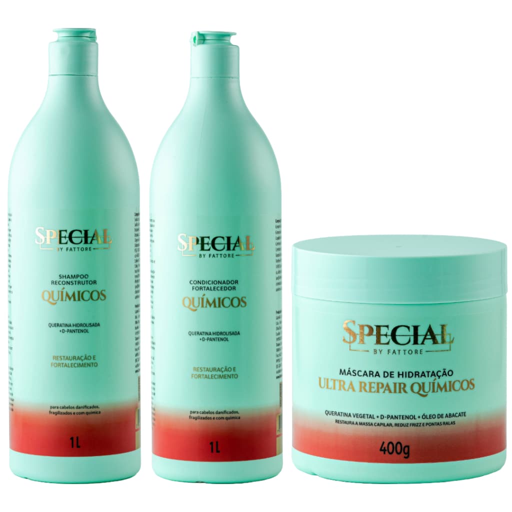 Kit Shampoo e Condicionador 1L + Máscara 400g - Reparação Pós Química Fattore Special
