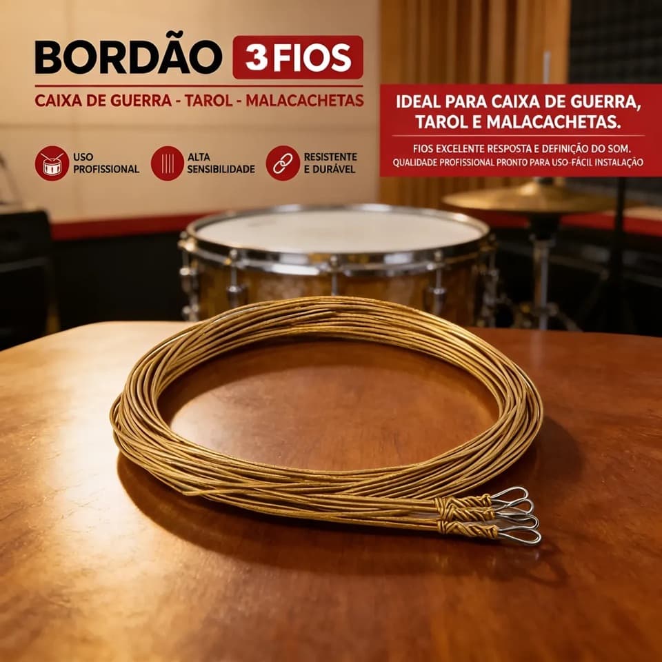 Bordão 3 Fios Para Caixa Guerra Tarol Profissional Samba