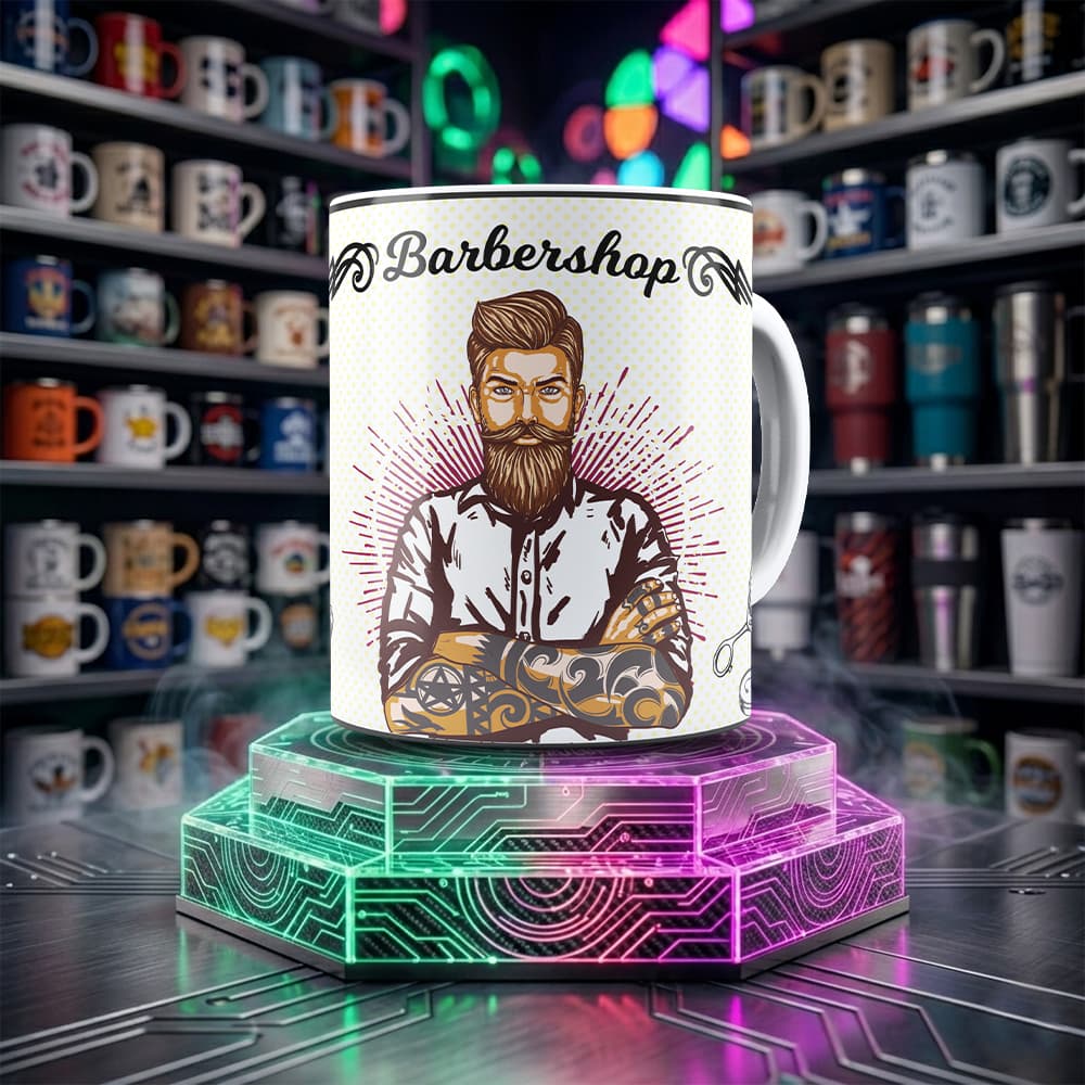 Caneca Barbearia de Cerâmica 325ml Estampada | Presente Criativo