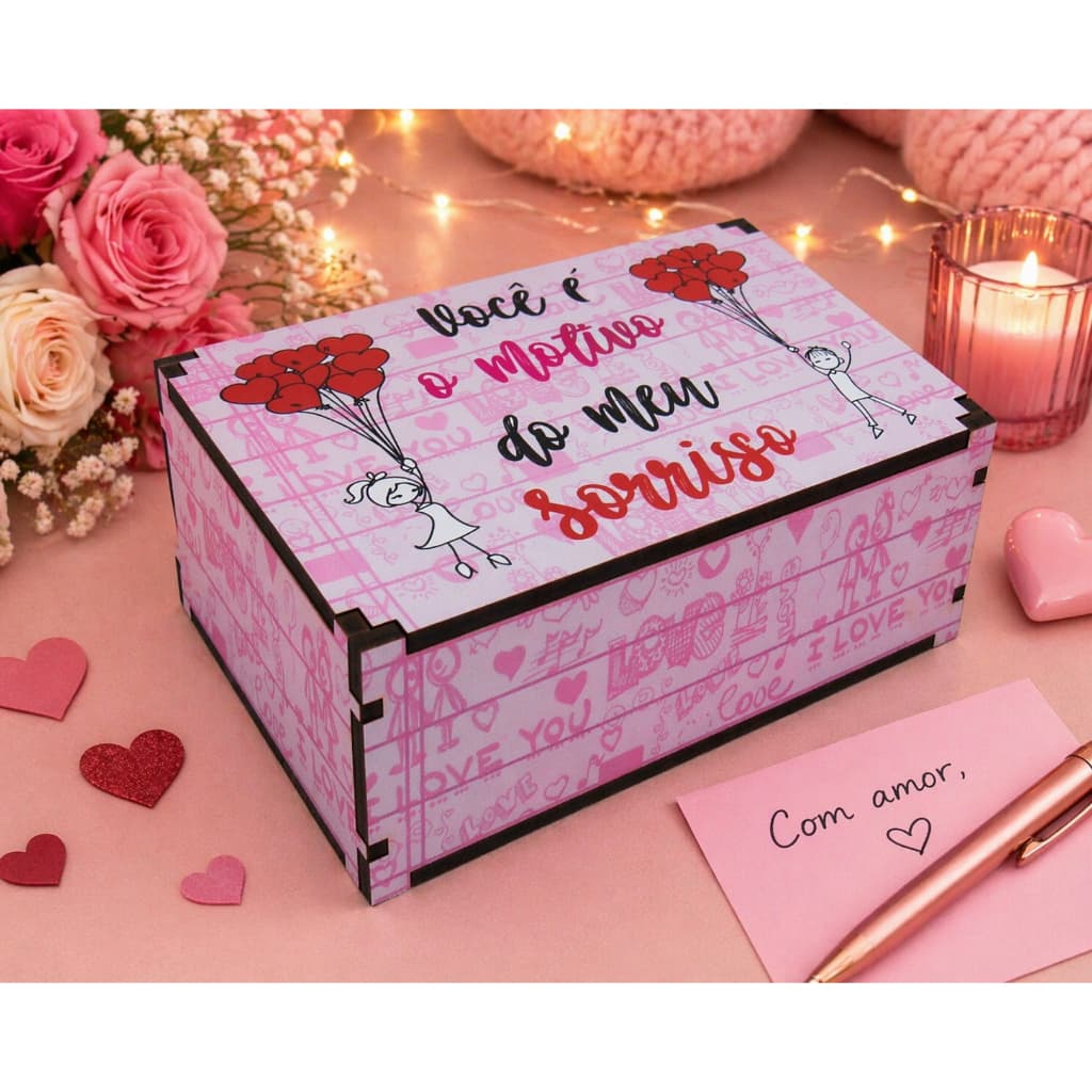 Caixa Presente Decoração Você é o Motivo do Meu Sorriso Rosa