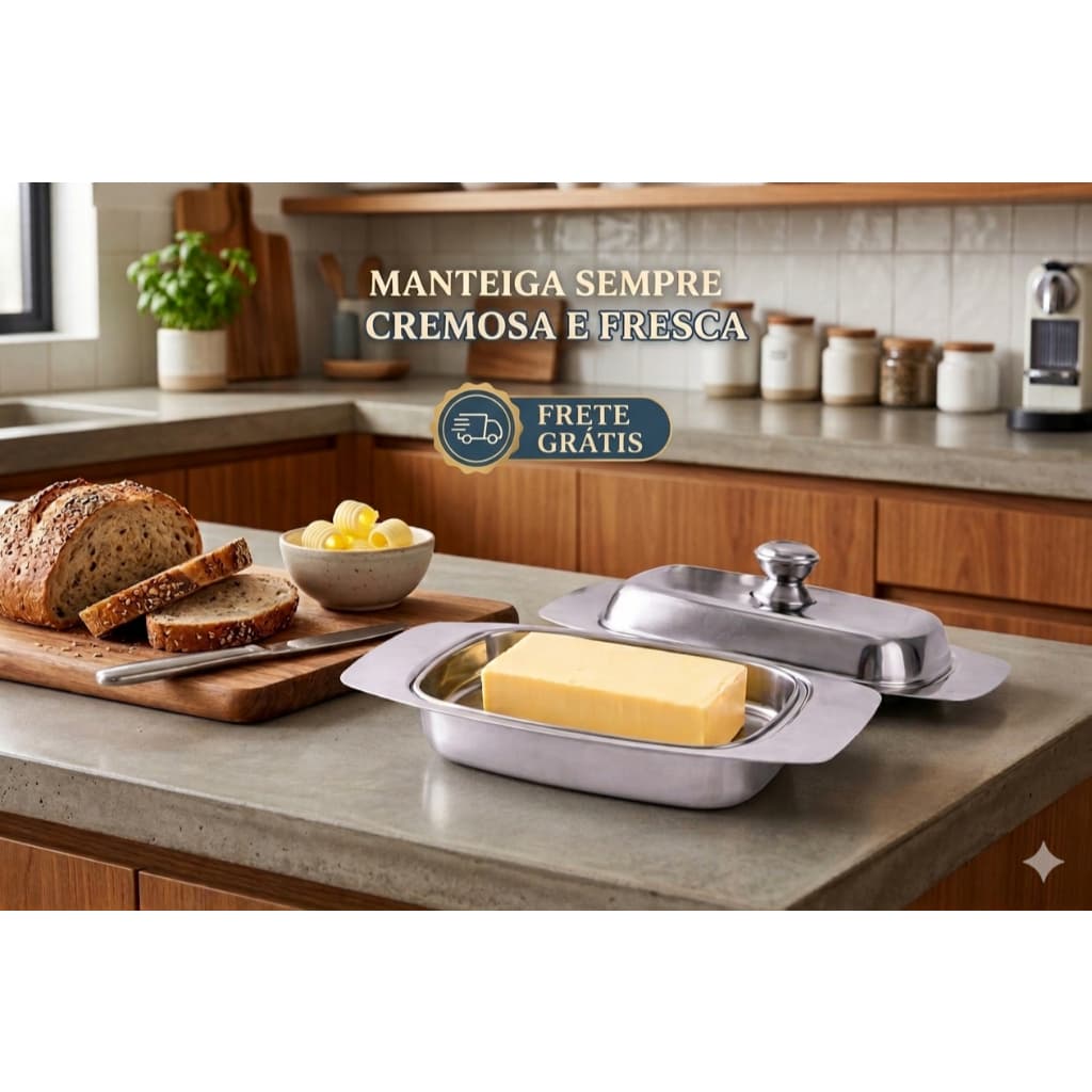 Manteigueira De Inox Com Tampa De Metal Premium Porta Manteiga De Mesa Grande Reforçada Profissional