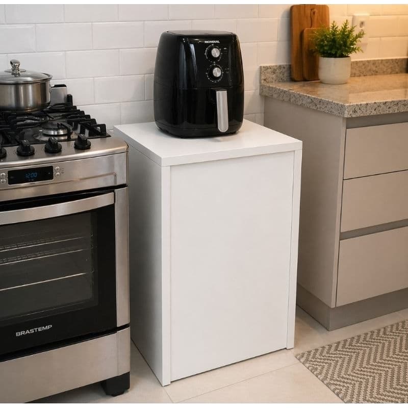Aparador para Cozinha Esconde Botijão de Gás | 100% MDF Branco 73x45x45 Multiuso