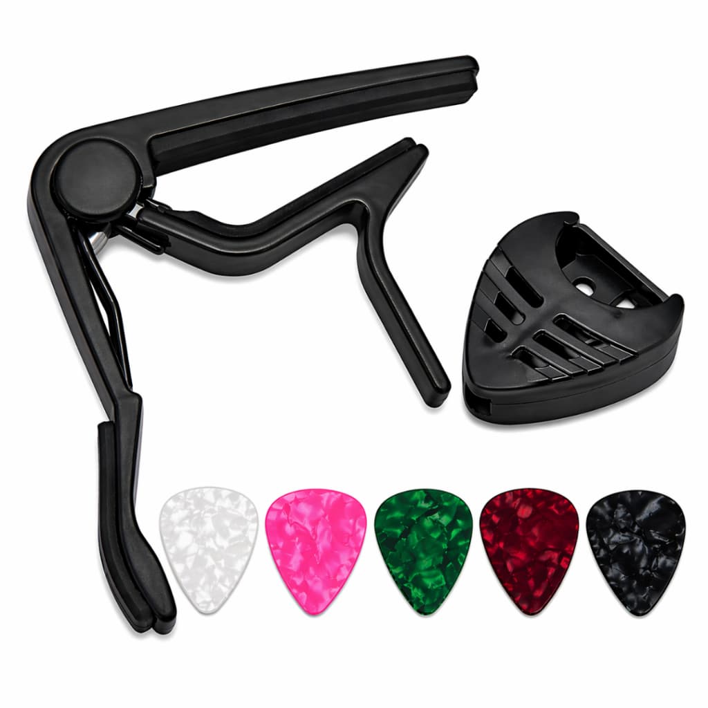 Capotraste Pestana Braçadeira Violão Guitarra Ukulele Kit + Porta Palhetas + 5 Palhetas Bertô