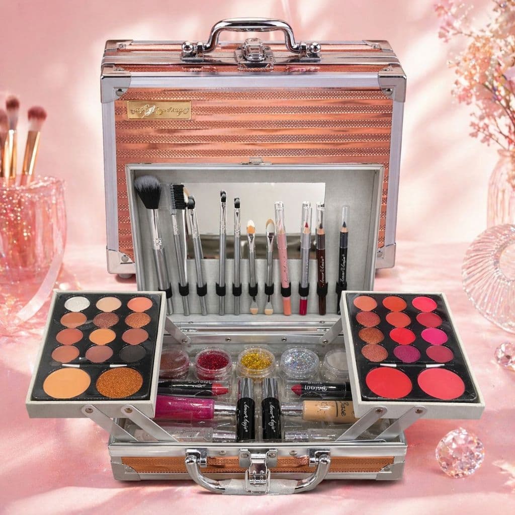 Maleta de Maquiagem Completa Profissional Kit de Maquiagem Grande com Espelho Pincéis Sombras Batom