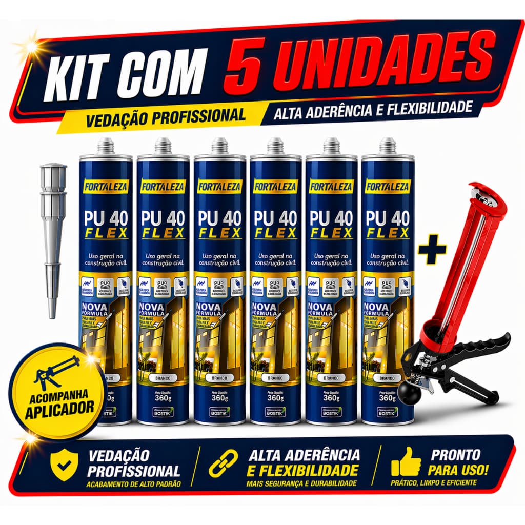KIT 5 COLA PU40 CONSTRUÇÃO + APLICADOR REFORCADO LAJES TRINCAS VEDACAO BOX CALHAS