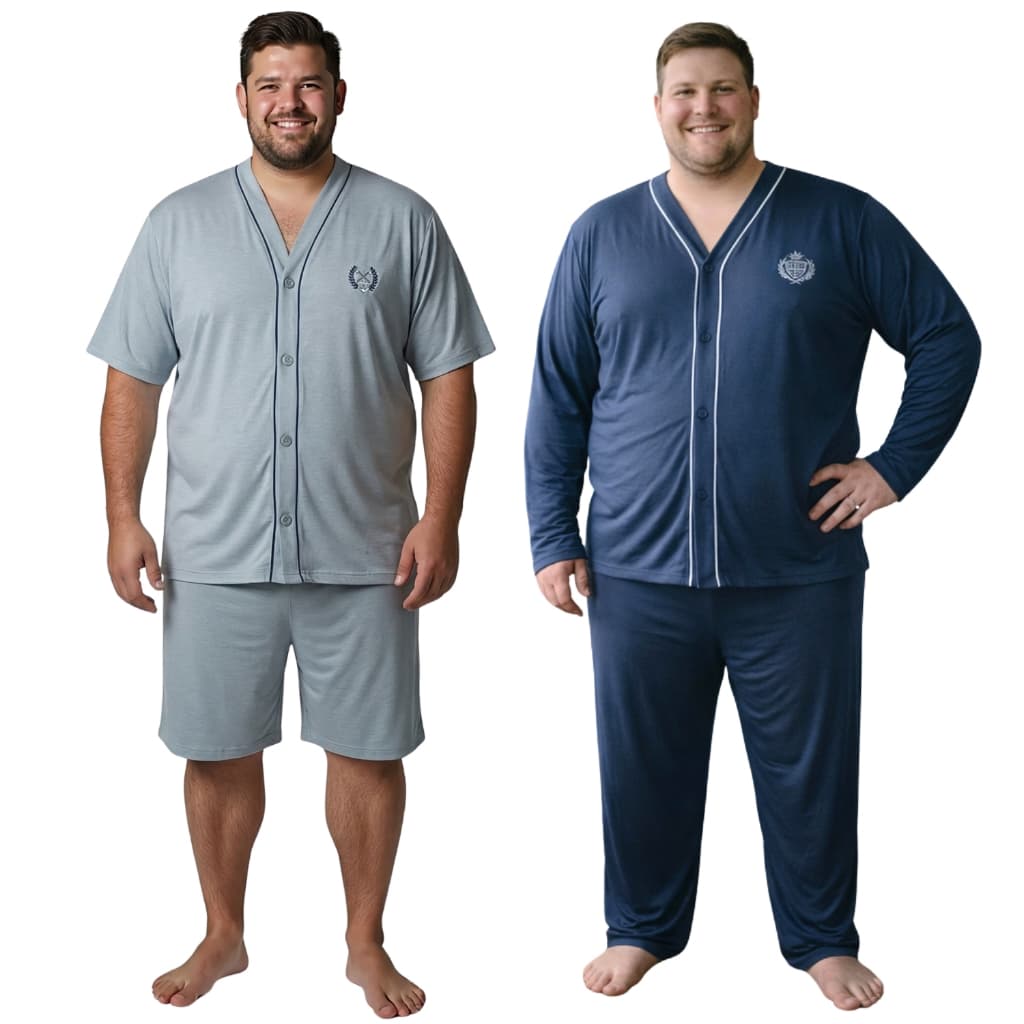 Combo 2 Pijamas Masculinos Plus Size Tamanho Grande EG Frente Botões - Pijama Americano Premium