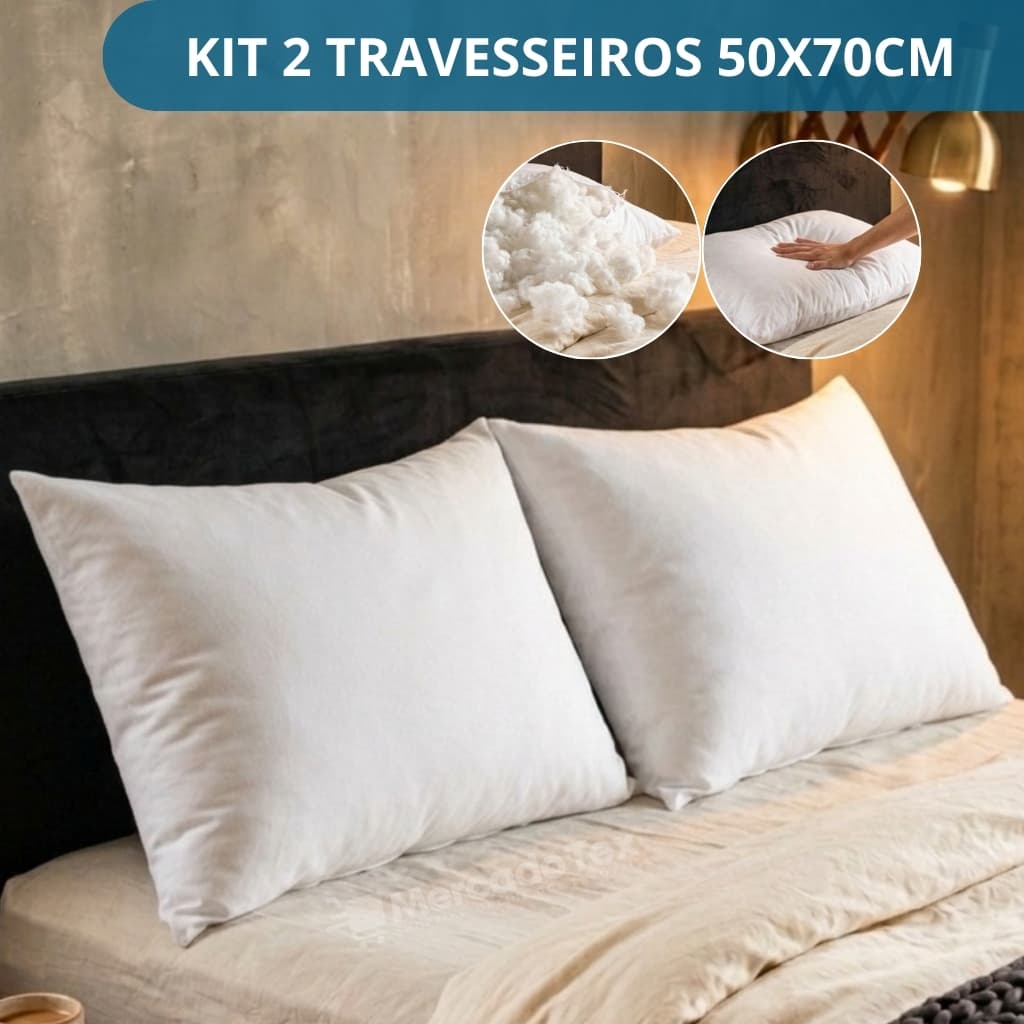 Kit 2 Travesseiros 100% Fibra de Silicone Extra Macio Pluma de Ganso