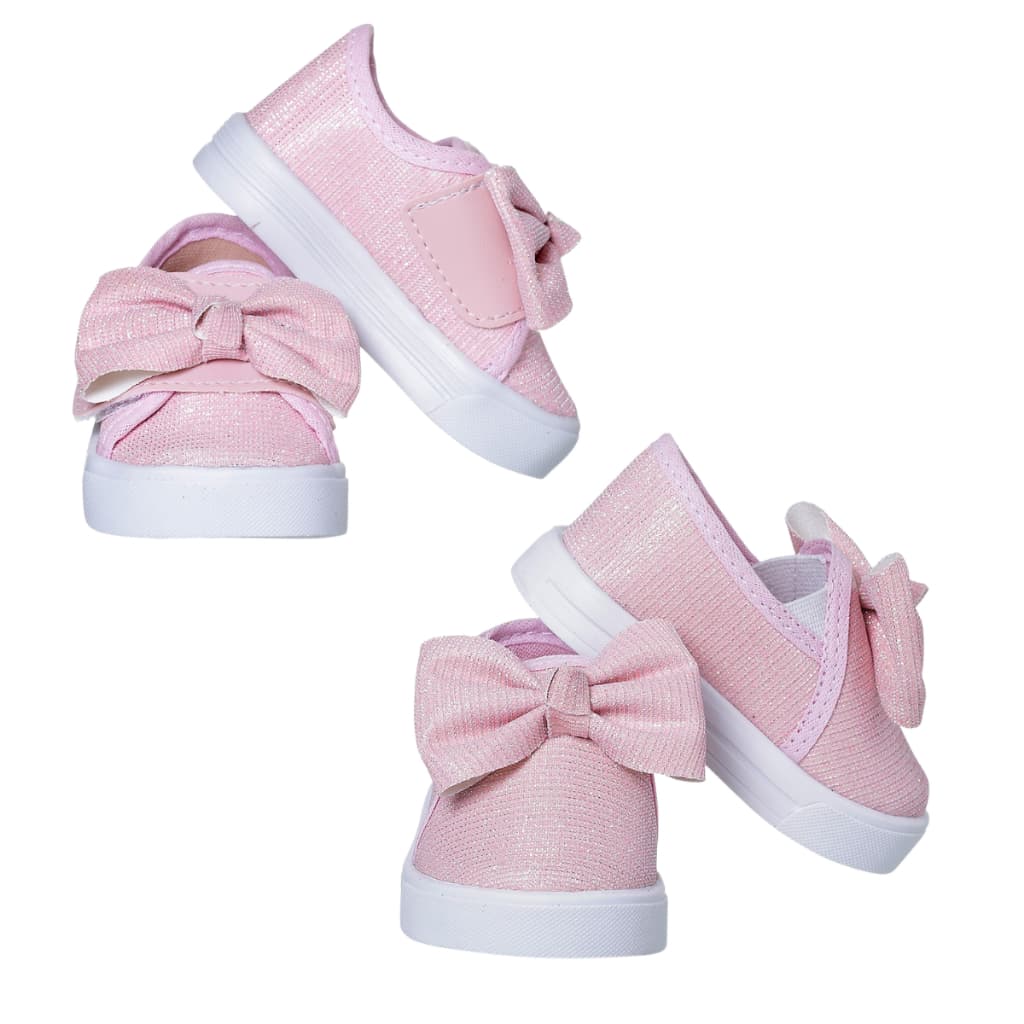 Kit 2x Tênis Infantil Com Velcro + Sem Velcro Com Laço Feminino Escolar Menina Glitter Brilhante