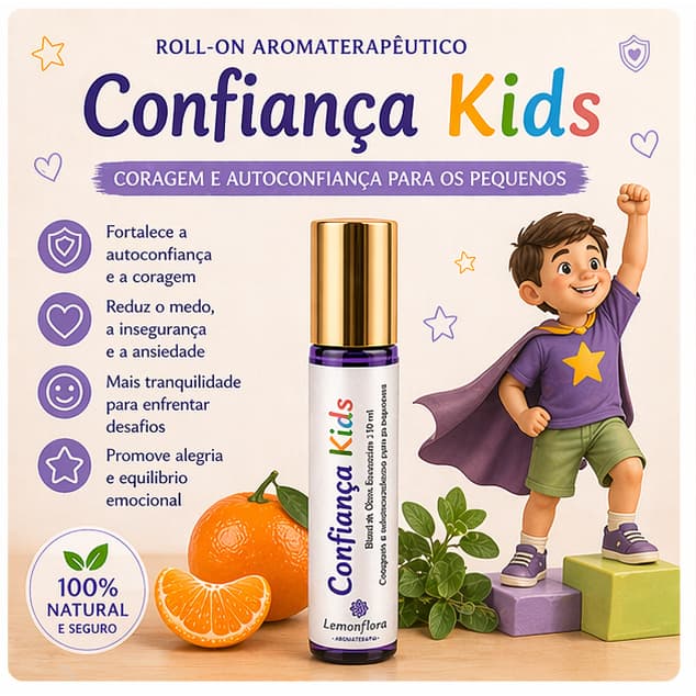 Blend Roll-OnRoll-On Confiança Kids 10ml | Coragem, Segurança, Bem-Estar | Aromaterapia Infantil | Lemonflora