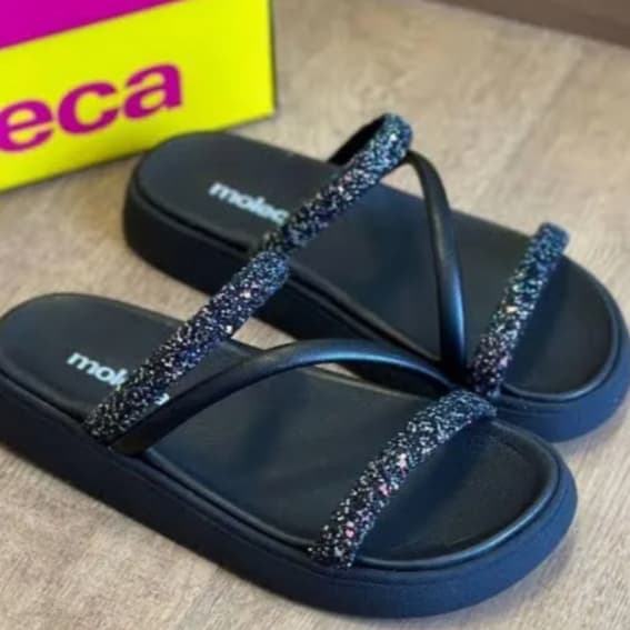 Sandália Papete Chinelo Birken Feminina Moleca Tira Strass