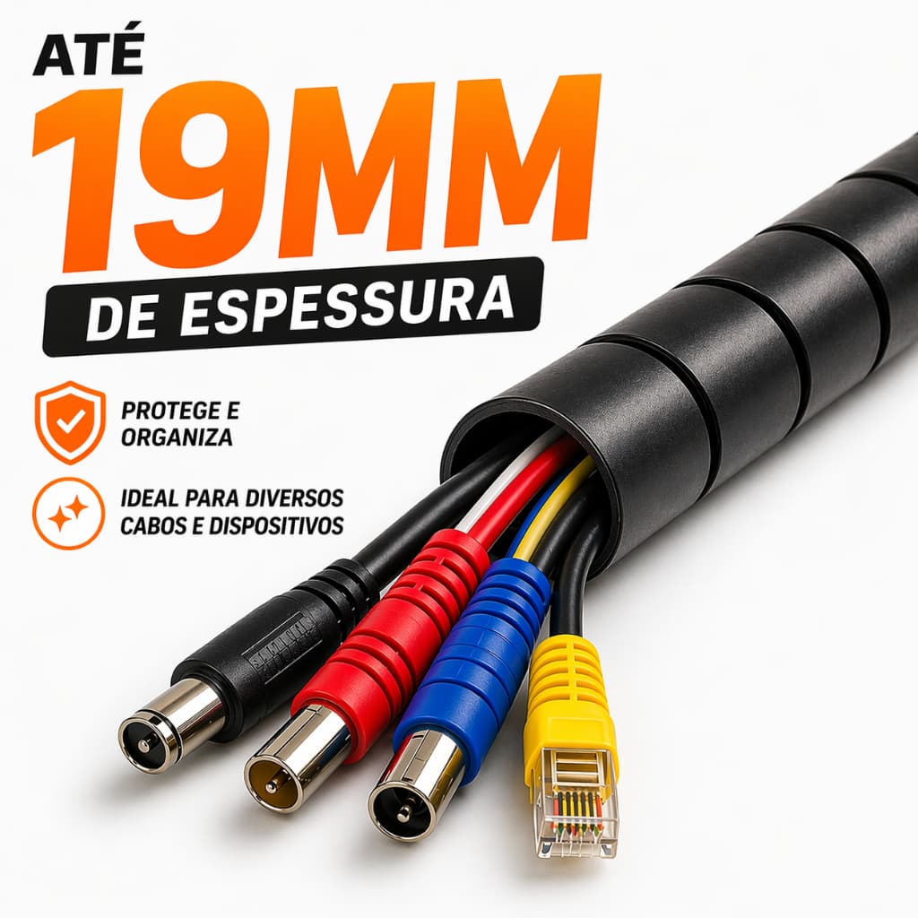Organizador de Fios e Cabos 3/4" - 19mm | Acabe com Cabos Bagunçados | Ideal para Mesa, TV e PC