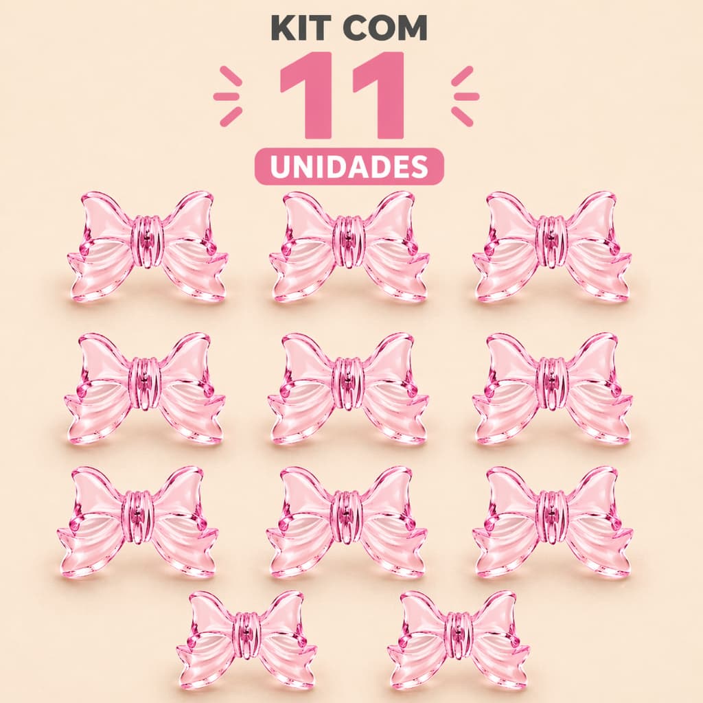 Kit 11 Puxador Laço Rosa Cristal para Gavetas Guarda roupas Comodas Penteadeira Móveis  Decorativo