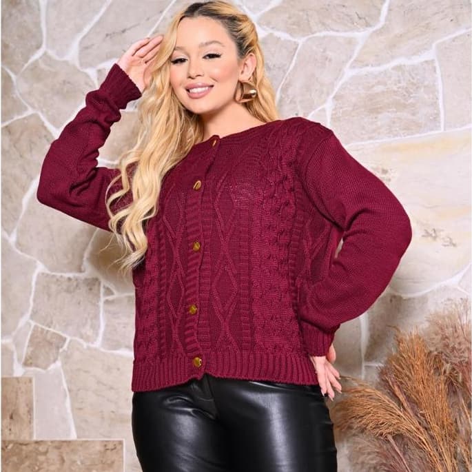 Blusa Feminina de Tricot Inverno Blusa de linha Frio Com Botões Elegante