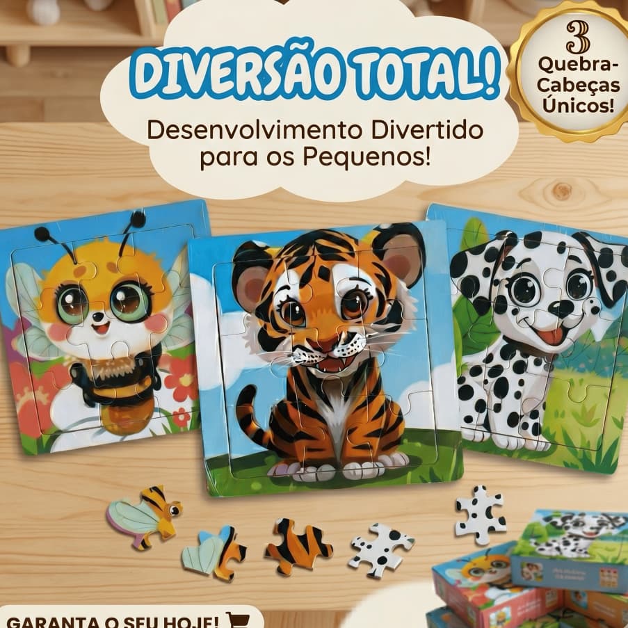 Quebra-Cabeça Infantil de Madeira Abelhinha Educativo 9 Peças Desenvolvimento Motor e Coordenação