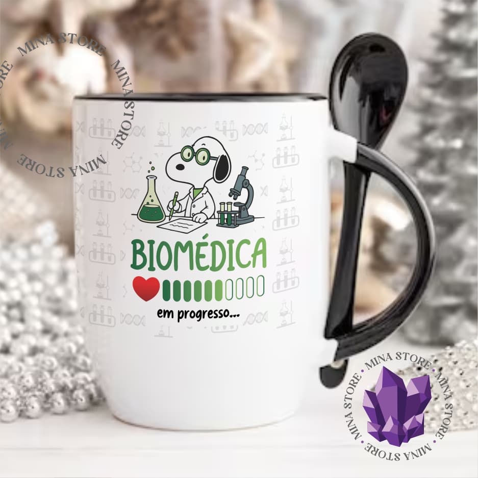 Caneca Biomédica Linha Snoopy Profissões Biomedicina Estudante