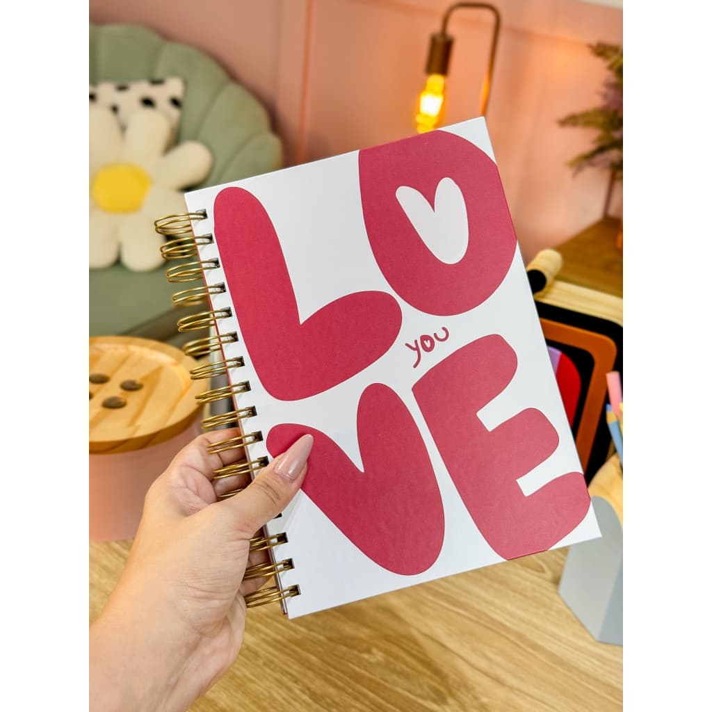 Agenda Planner A5 Permanente Não Datado Capa Dura Espiral Love Presente de Dia dos Namorados