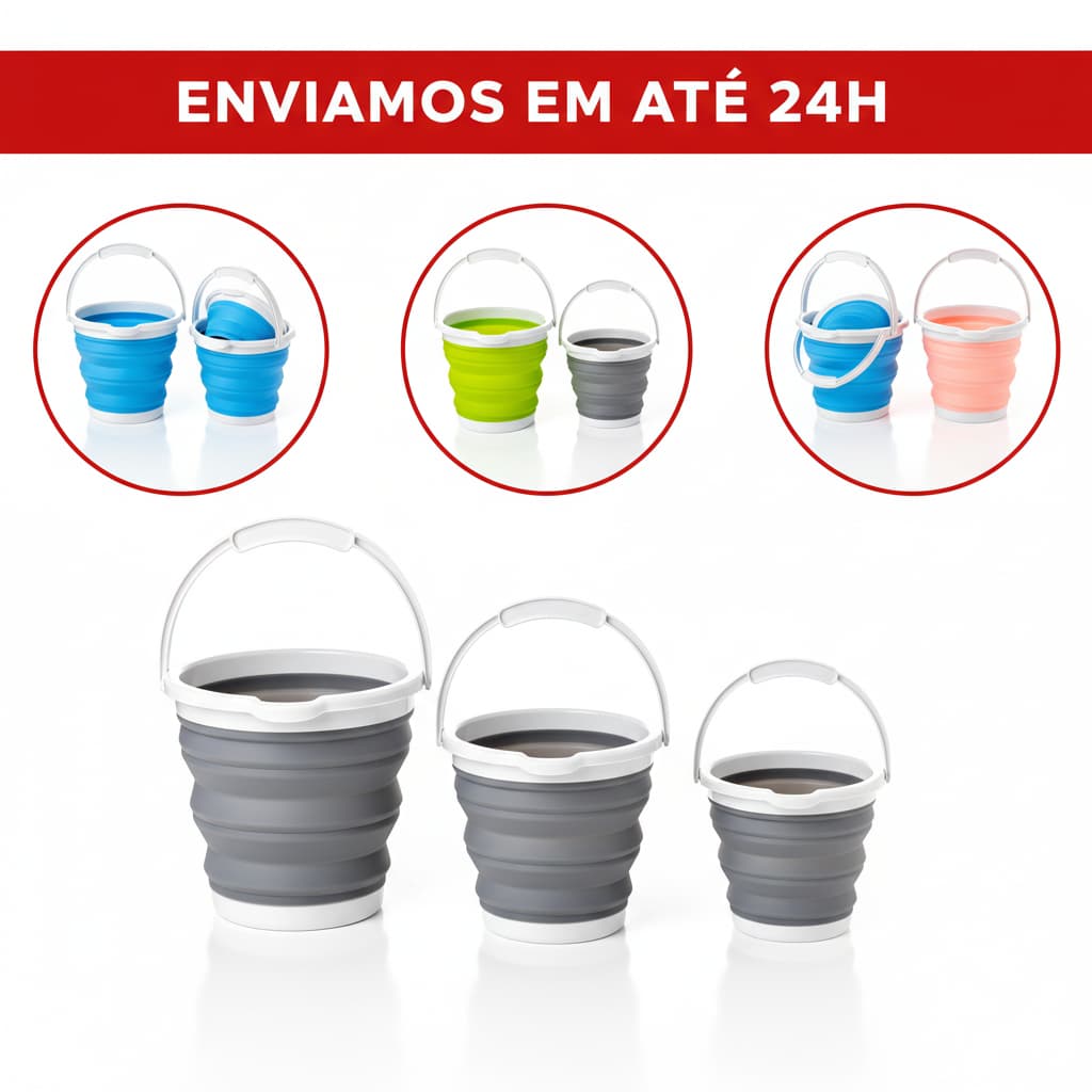 Balde Dobrável Retrátil de Silicone - 3L, 5L e 10L