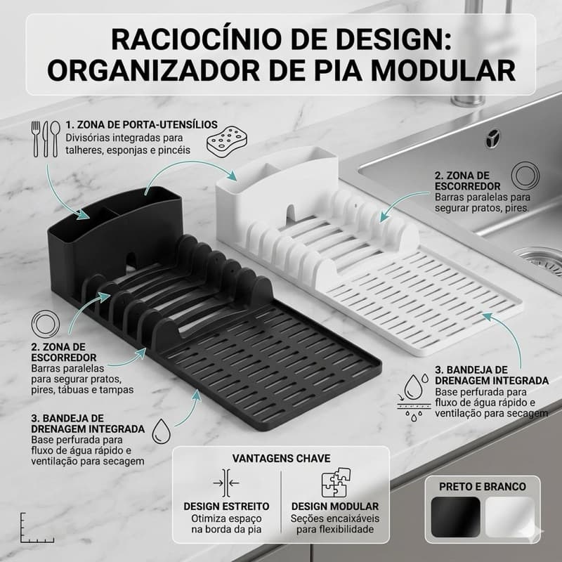 Escorredor Slim Preto ou Branco– Praticidade e Elegância na sua Pia!