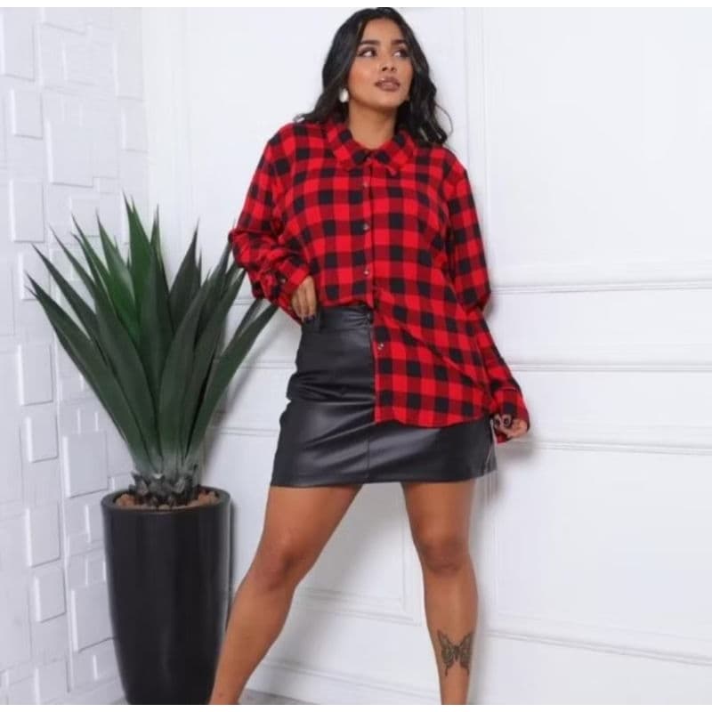 Blusão xadrez  manga longa feminina moda de inverno