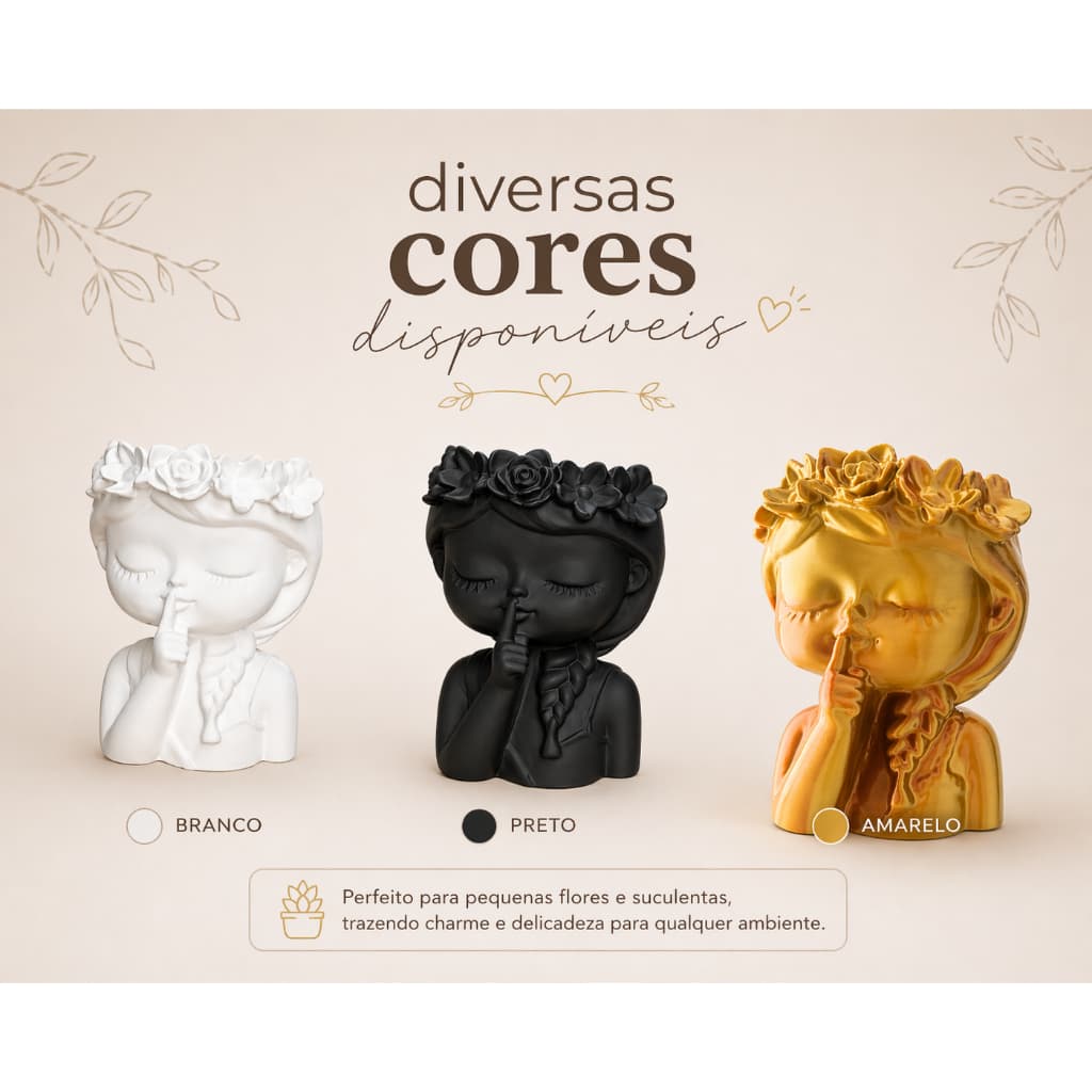Kit Vasos Decorativos Menina Silenciosa, encantada e meiga | Ideal para Suculentas e Flores pequenas