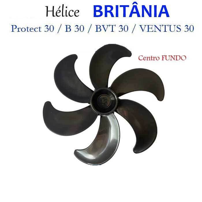HÉLICE Ventilador Britânia Protect  30 / B30 / BVT30 - 6 Pás 30cm PRETA - CENTRO FUNDO