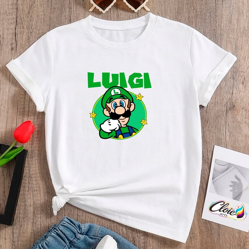 Camiseta Infantil 100% Algodão Luigi Personagem Verde  Mario Brother Gamer Clássico coleção Dia a Dia Herói Player Kids
