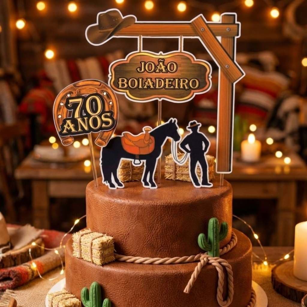 Topo De Bolo Country Cowboy Cavalo - Personalizado Aniversário